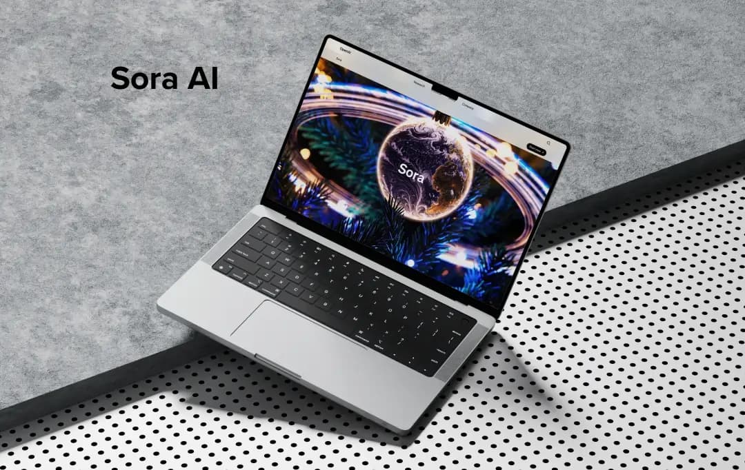 Laptop screen showing Sora AI